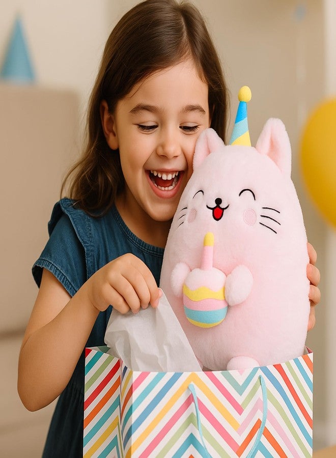 WEIGEDU Adorable Pink Birthday Cat Plush Toy Pillow with Party Hat & Birthday Cake - Soft, Huggable, for Kids and Collectors, 15.75 inches - Image 3